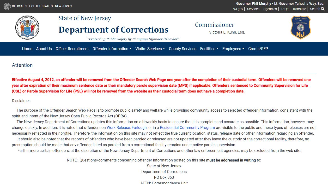New Jersey Department of Corrections