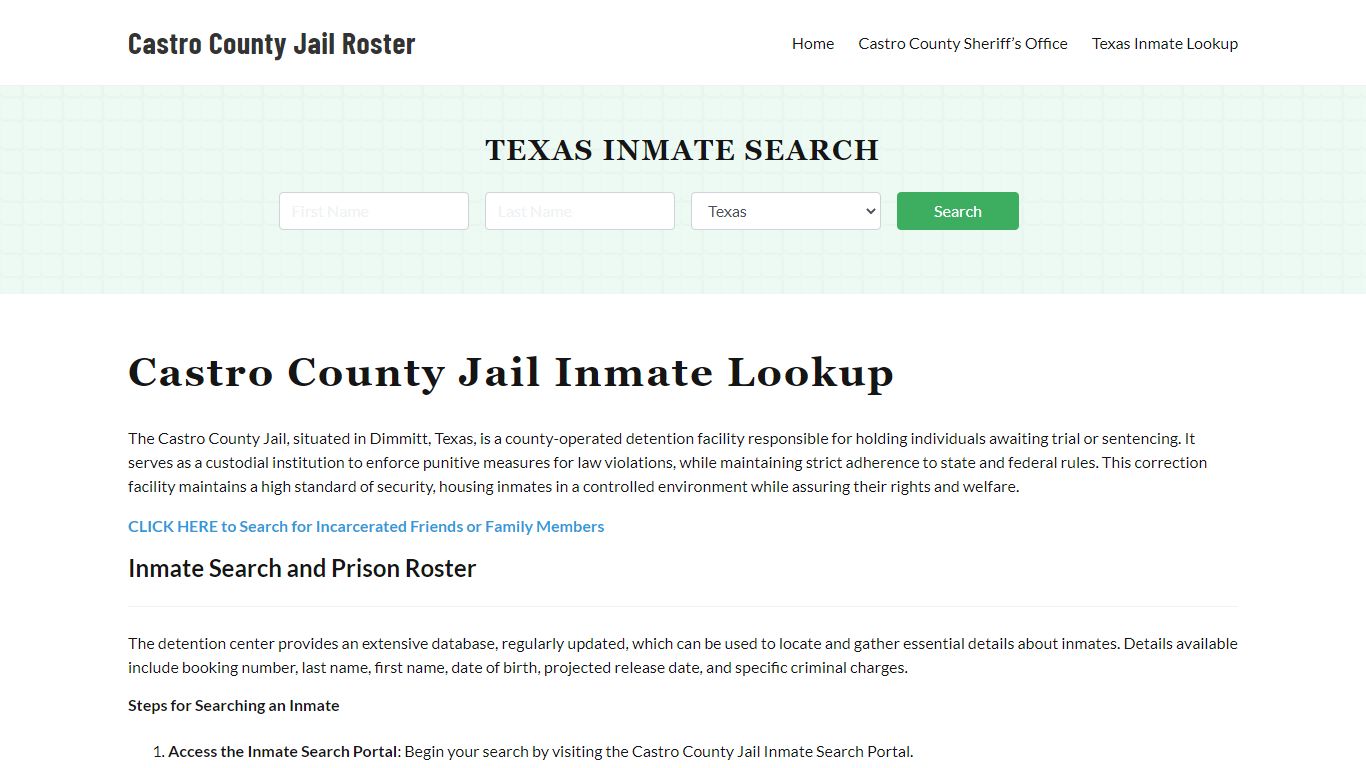 Castro County Jail Roster Lookup, TX, Inmate Search