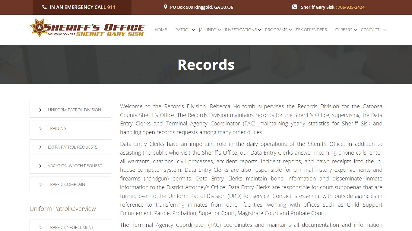 Catoosa County Sheriff's Office | Sheriff Gary Sisk