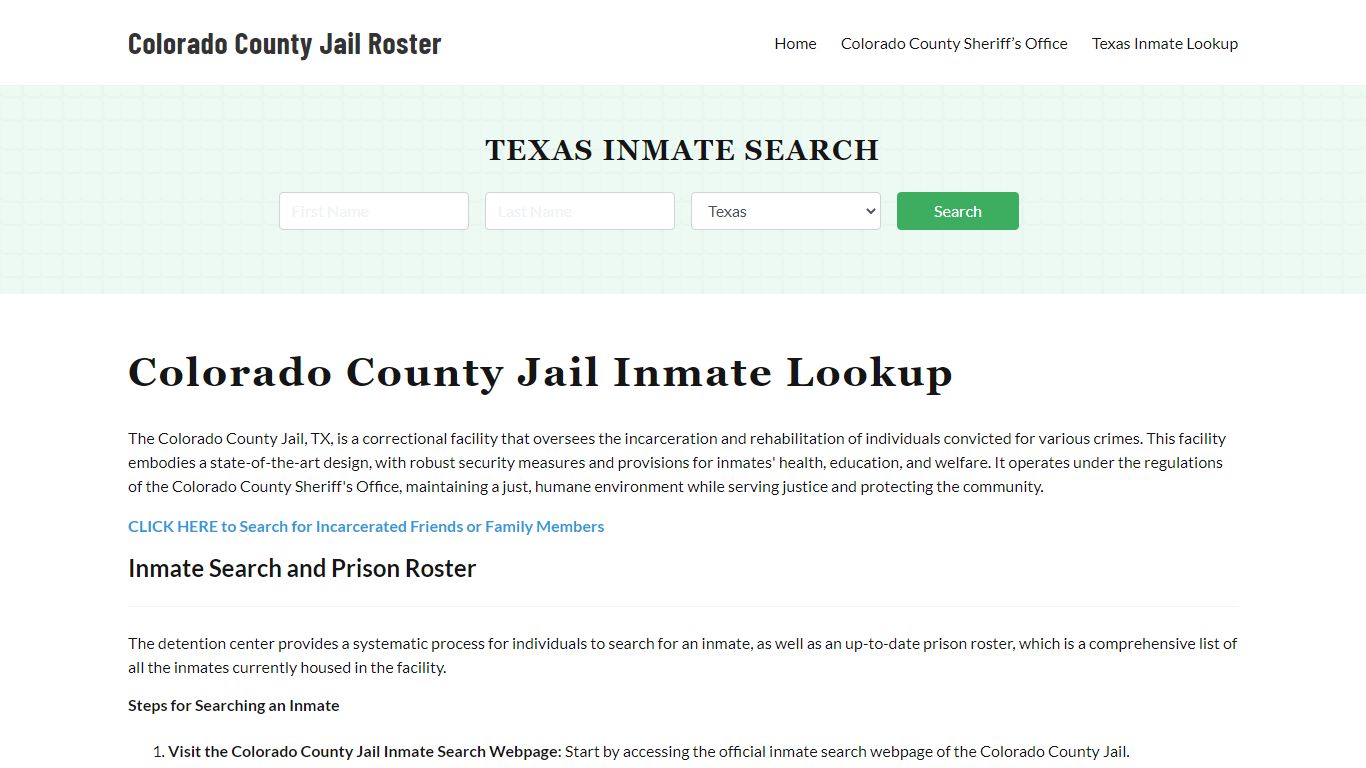 Colorado County Jail Roster Lookup, TX, Inmate Search