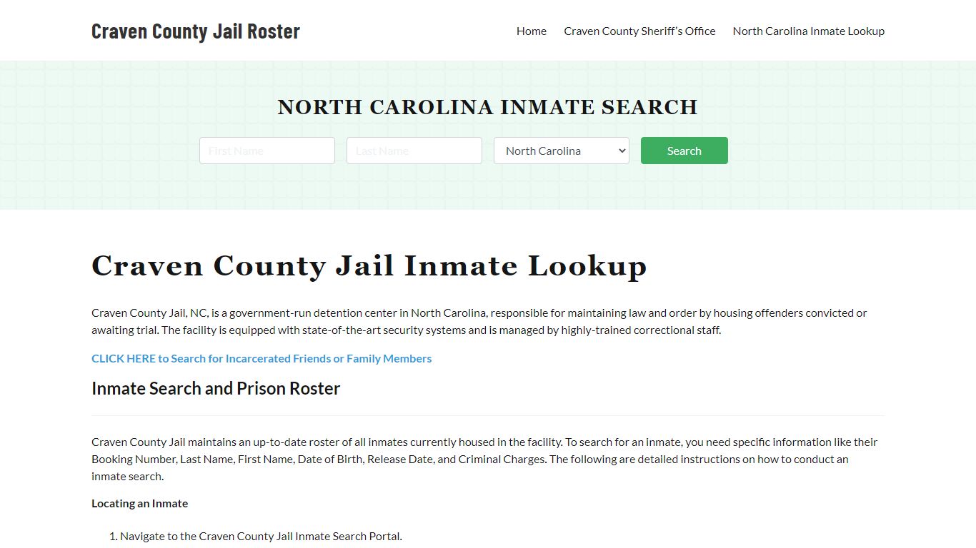 Craven County Jail Roster Lookup, NC, Inmate Search