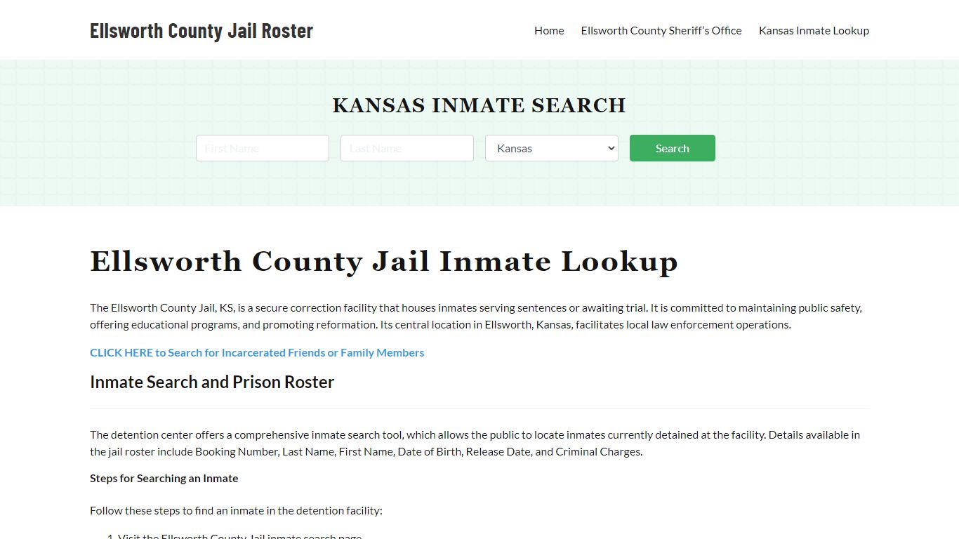 Ellsworth County Jail Roster Lookup, KS, Inmate Search