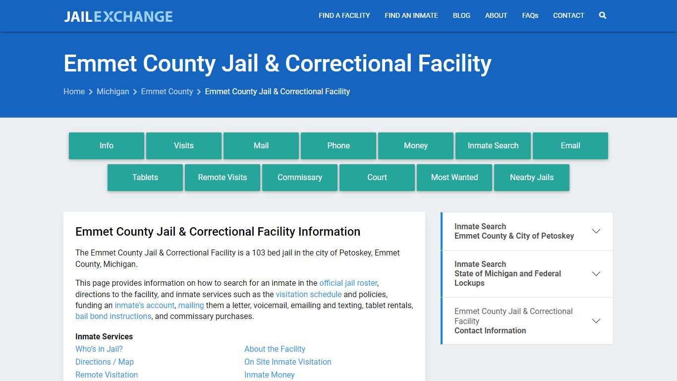 Emmet County Jail & Correctional Facility, MI Inmate Search, Information