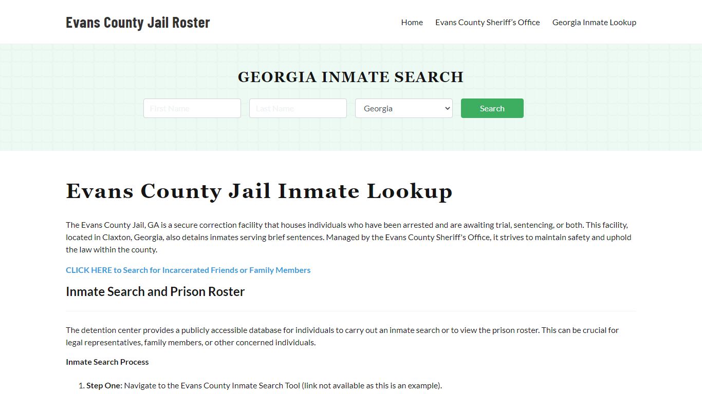 Evans County Jail Roster Lookup, GA, Inmate Search