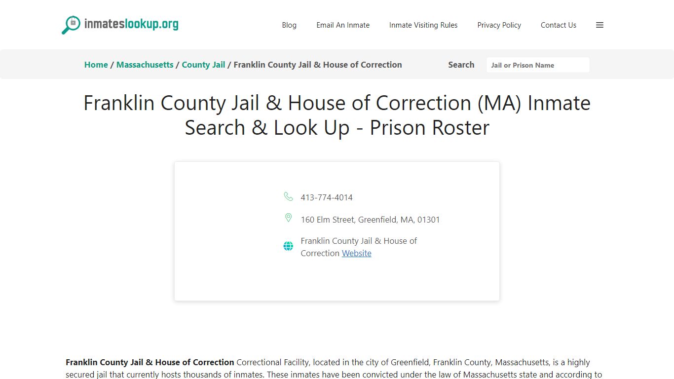 Franklin County Jail & House of Correction (MA) Inmate Search & Look Up ...