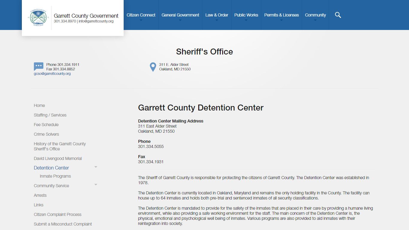 Garrett County Detention Center - Sheriff's Office