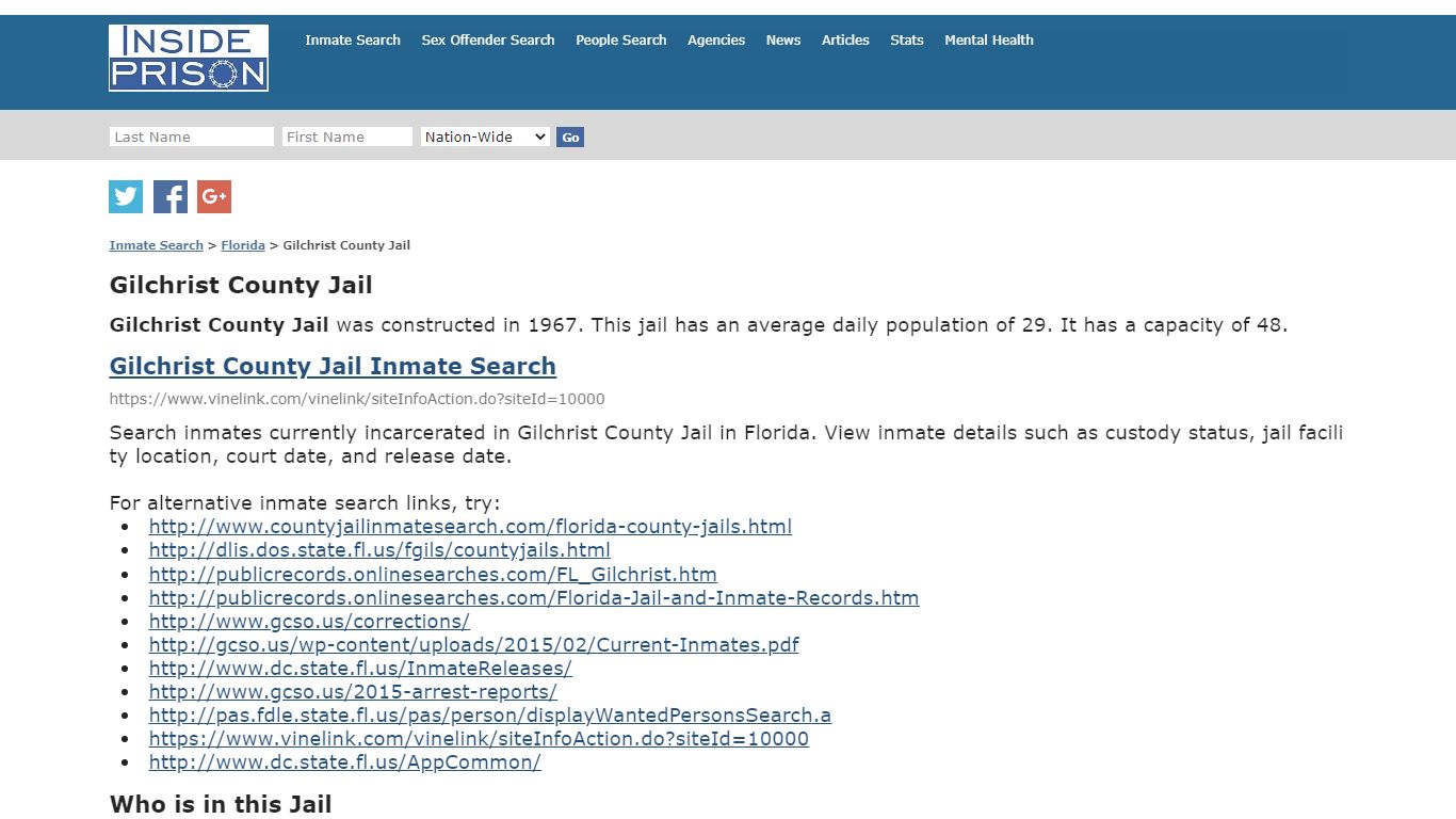 Gilchrist County Jail - Florida - Inmate Search - Inside Prison
