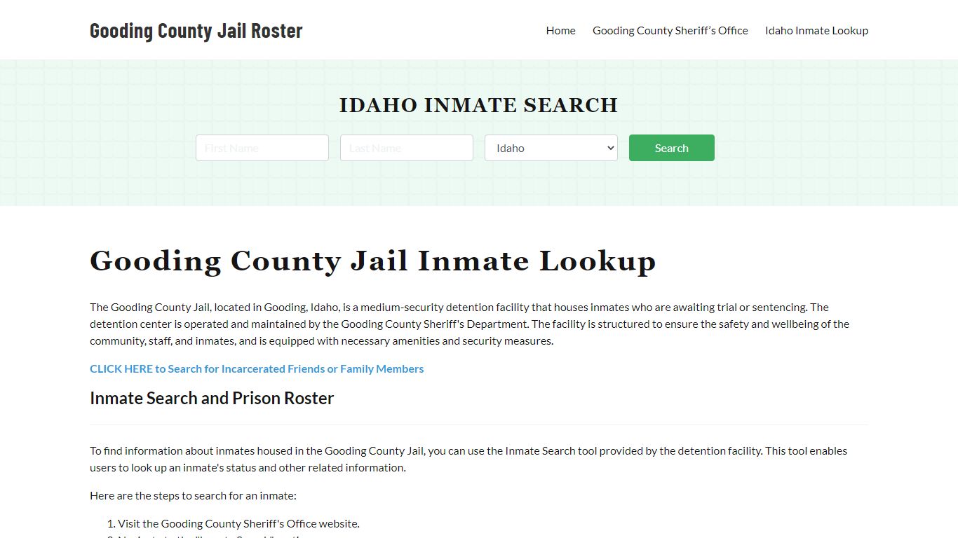 Gooding County Jail Roster Lookup, ID, Inmate Search