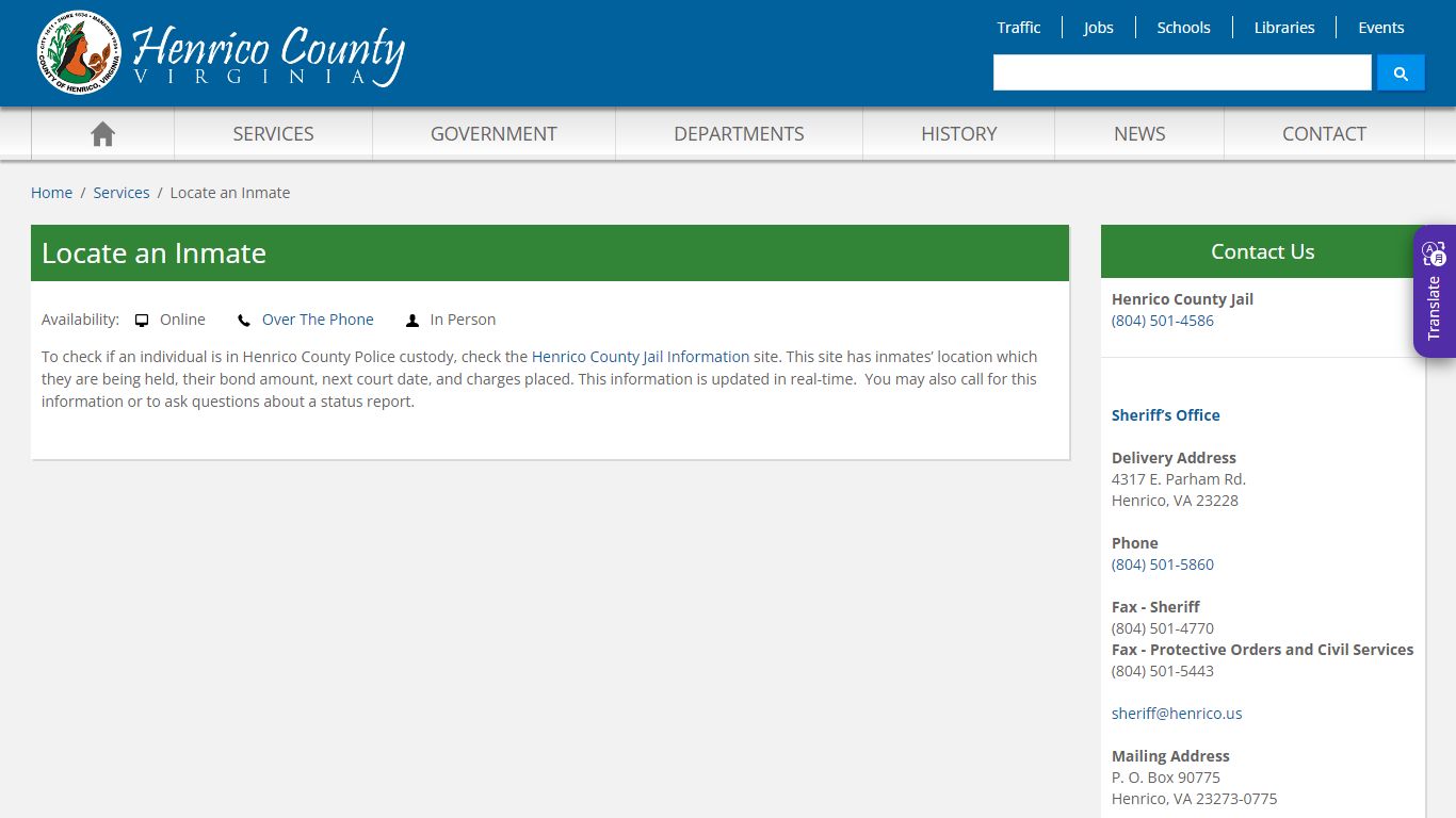Locate an Inmate - Henrico County, Virginia