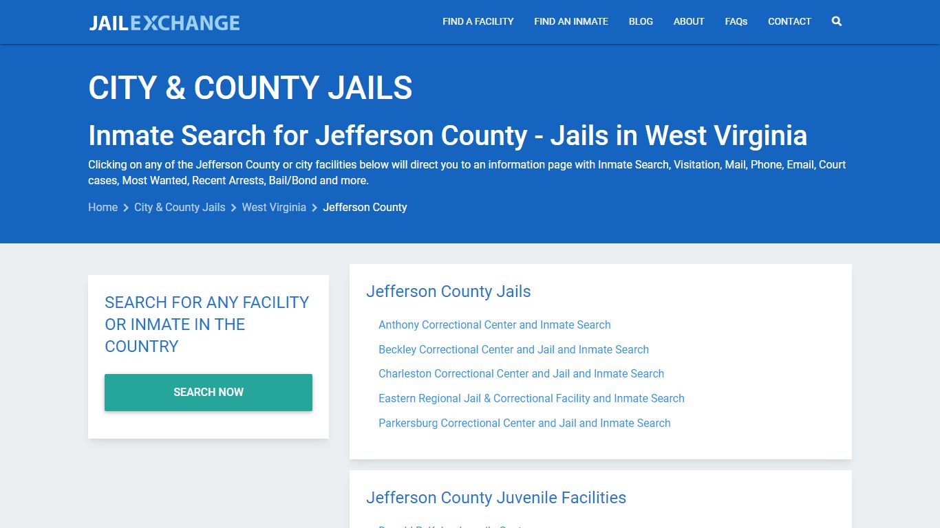 Inmate Search for Jefferson County | Jails in West Virginia - Jail Exchange