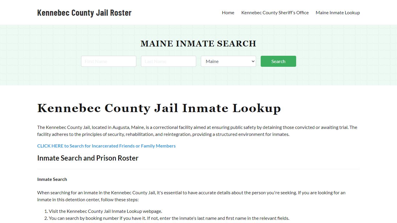 Kennebec County Jail Roster Lookup, ME, Inmate Search