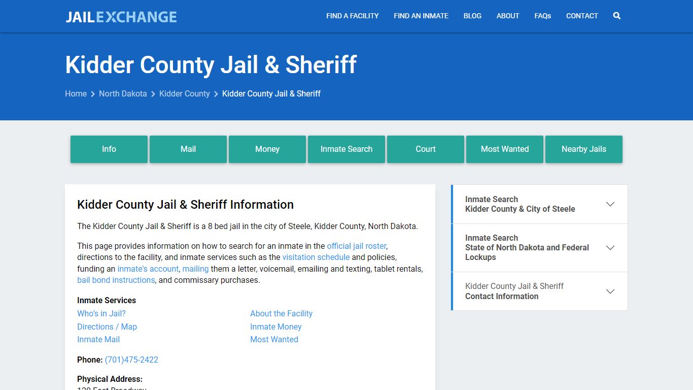 Kidder County Jail & Sheriff, ND Inmate Search, Information
