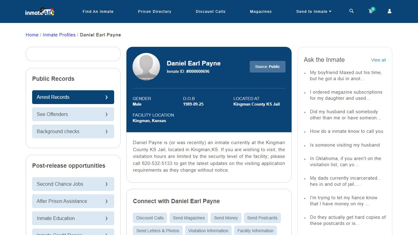 Inmate Search: Daniel Earl Payne I000000696, Kingman, Kansas