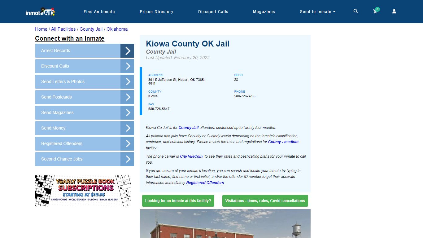 Kiowa County OK Jail - Inmate Locator - Hobart, OK