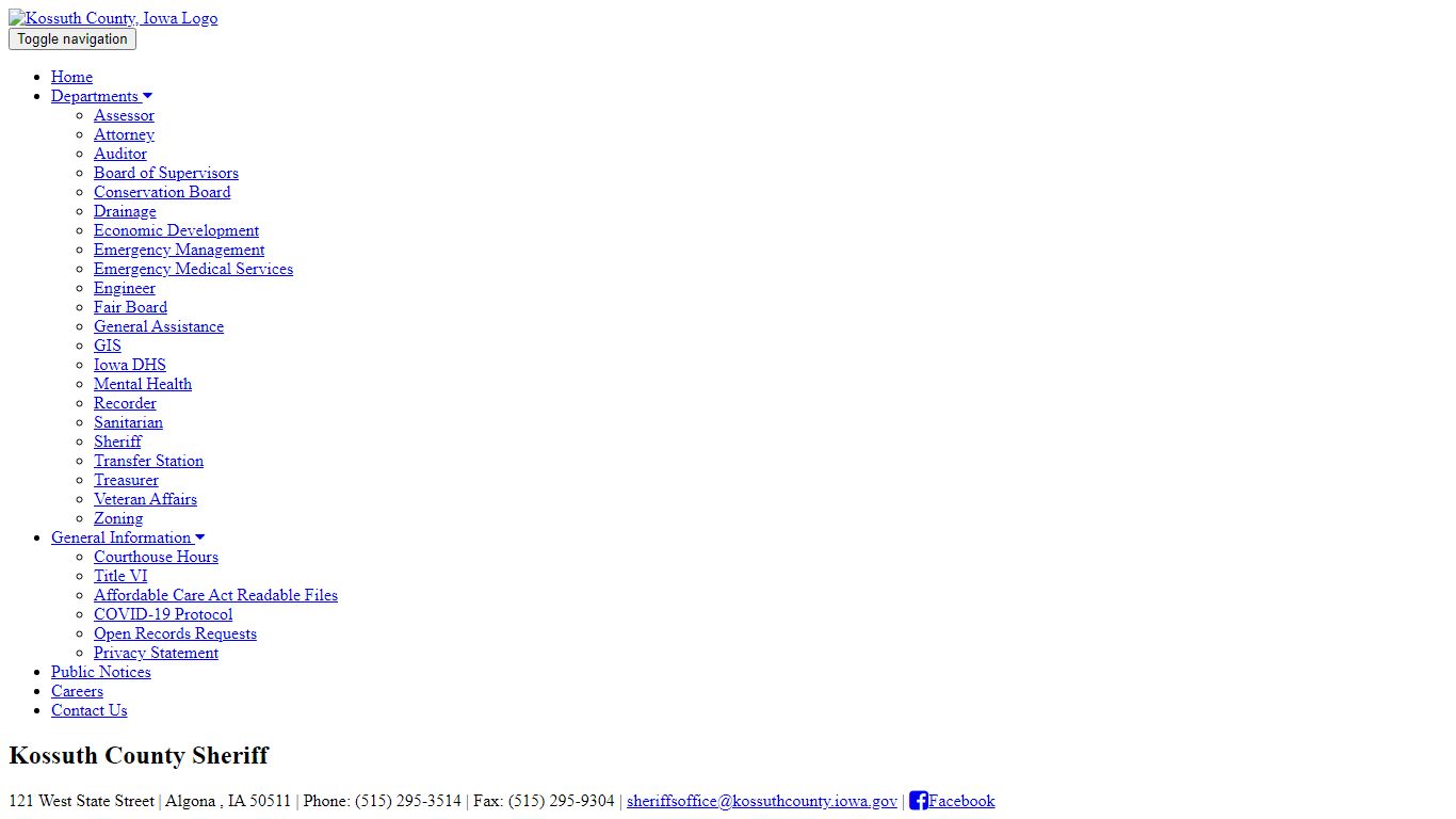 Kossuth County, Iowa | County Sheriff