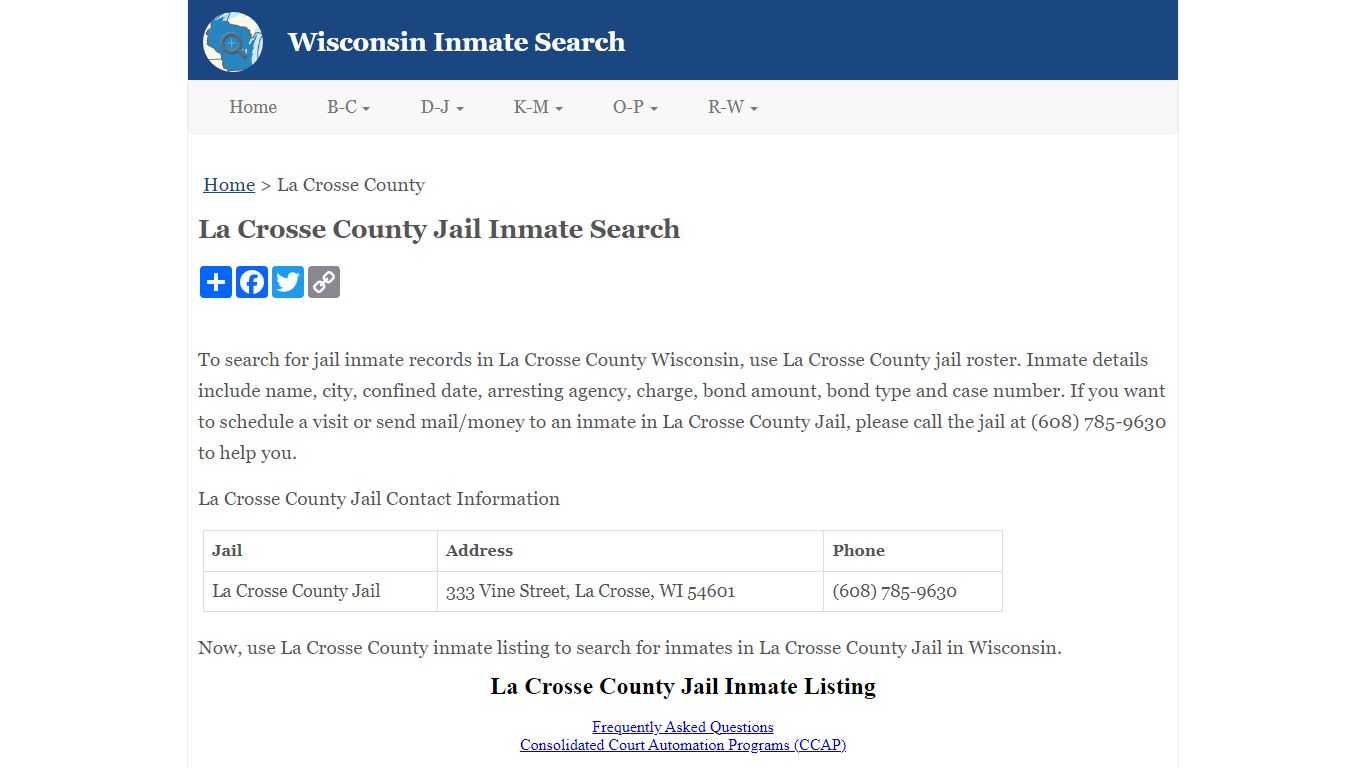 La Crosse County Jail Inmate Search