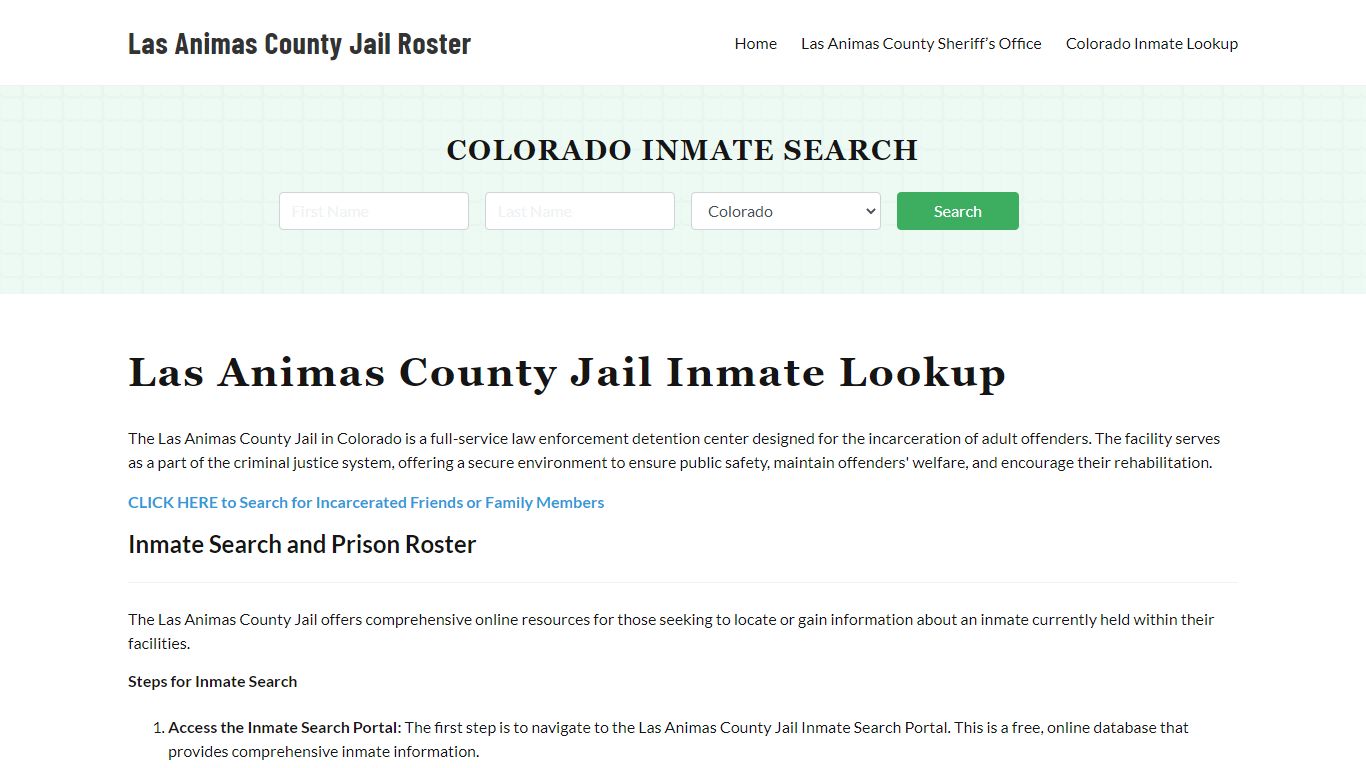 Las Animas County Jail Roster Lookup, CO, Inmate Search