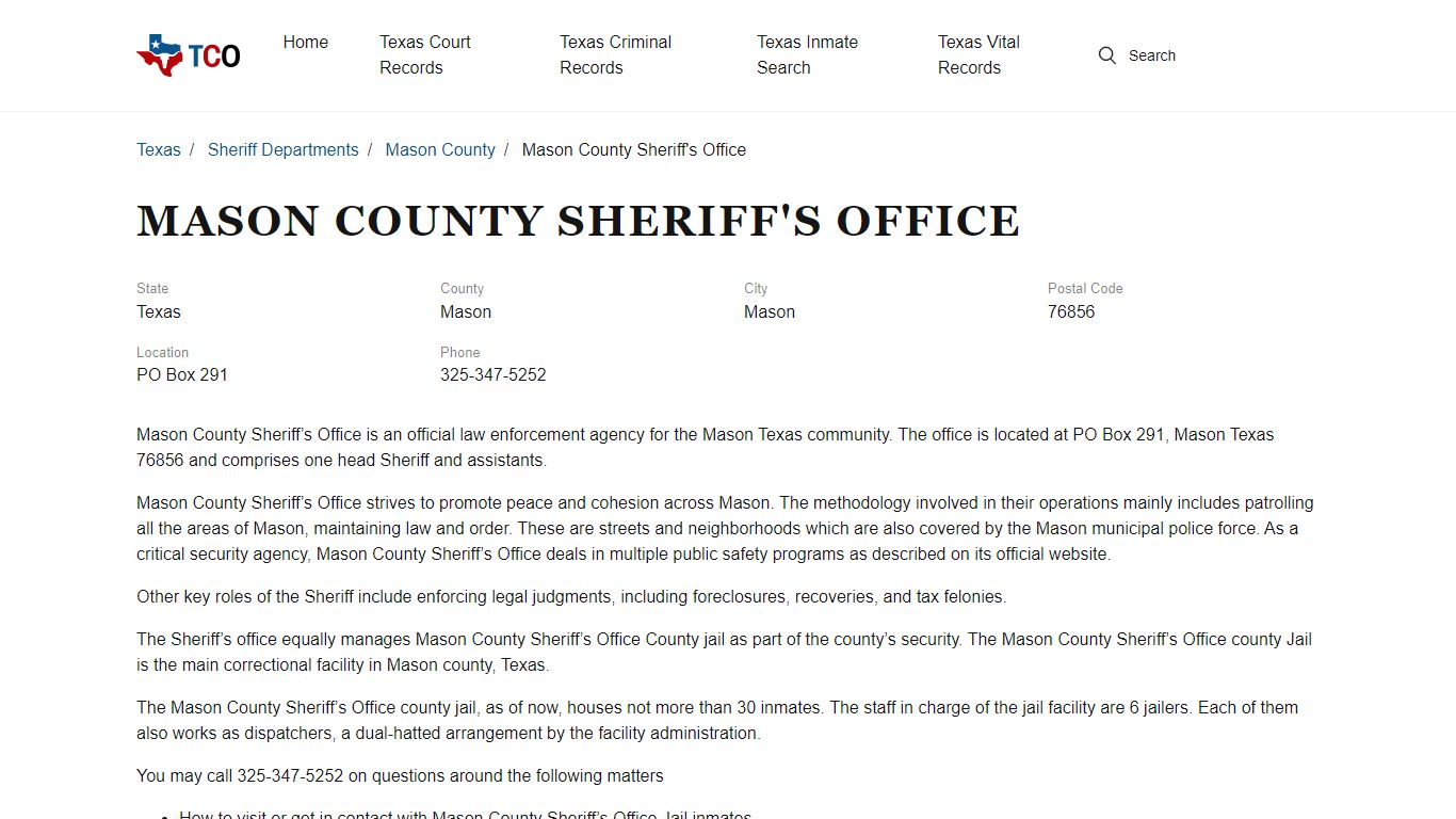 Mason County Sheriff's Office - txcountyoffices.org