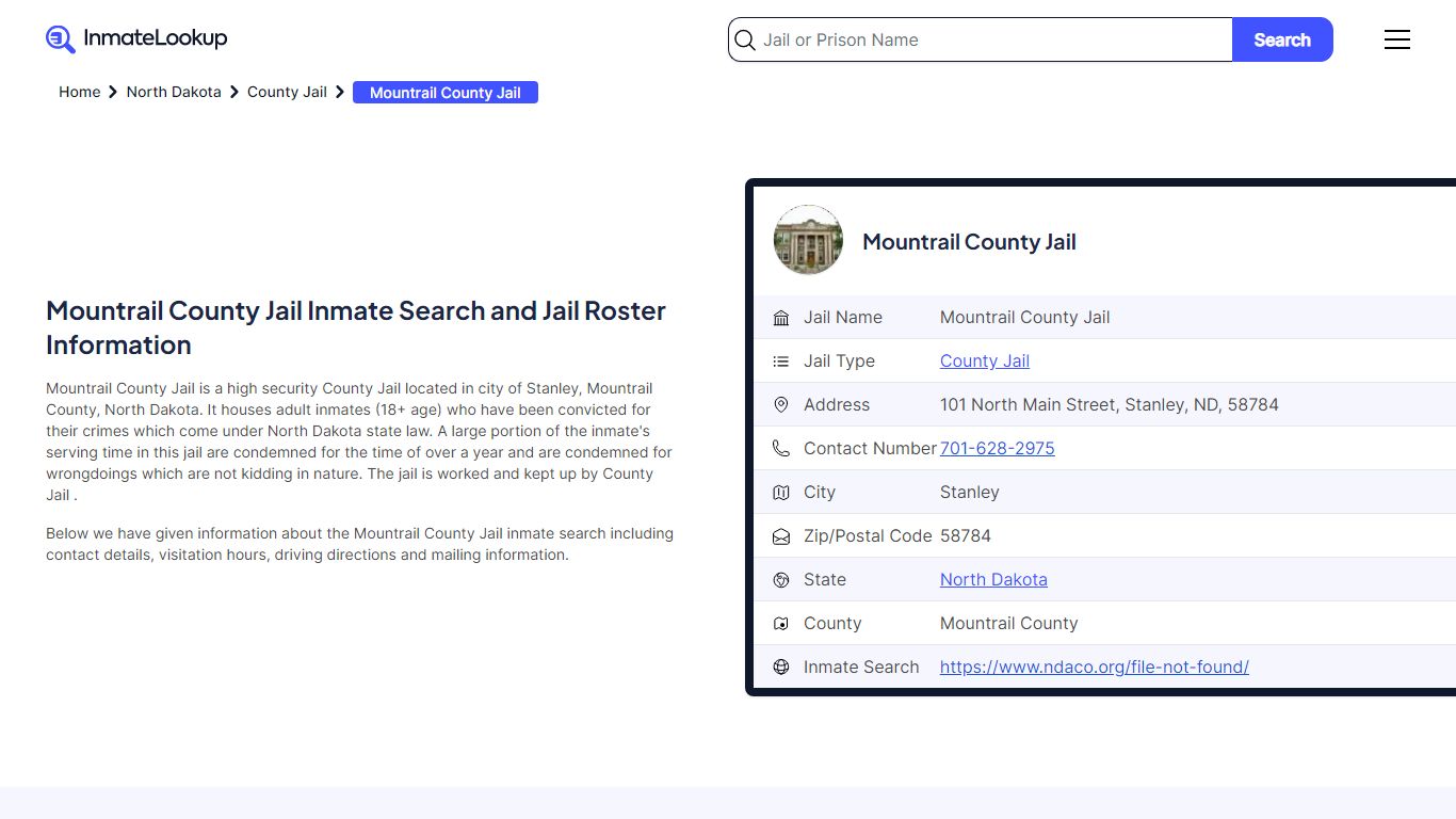 Mountrail County Jail Inmate Search - Stanley North Dakota - Inmate Lookup