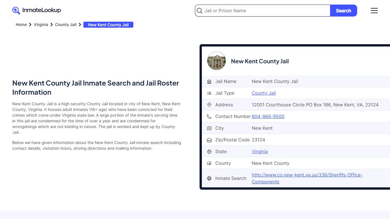 New Kent County Jail Inmate Search - New Kent Virginia - Inmate Lookup