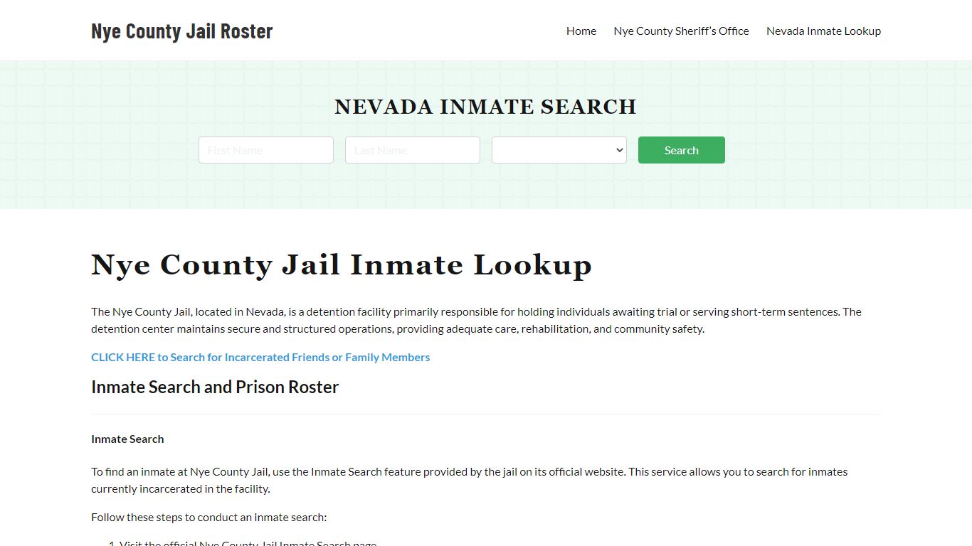 Nye County Jail Roster Lookup, NV, Inmate Search