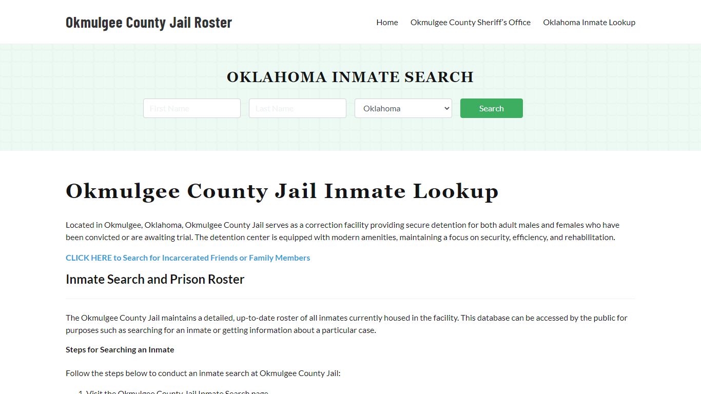 Okmulgee County Jail Roster Lookup, OK, Inmate Search