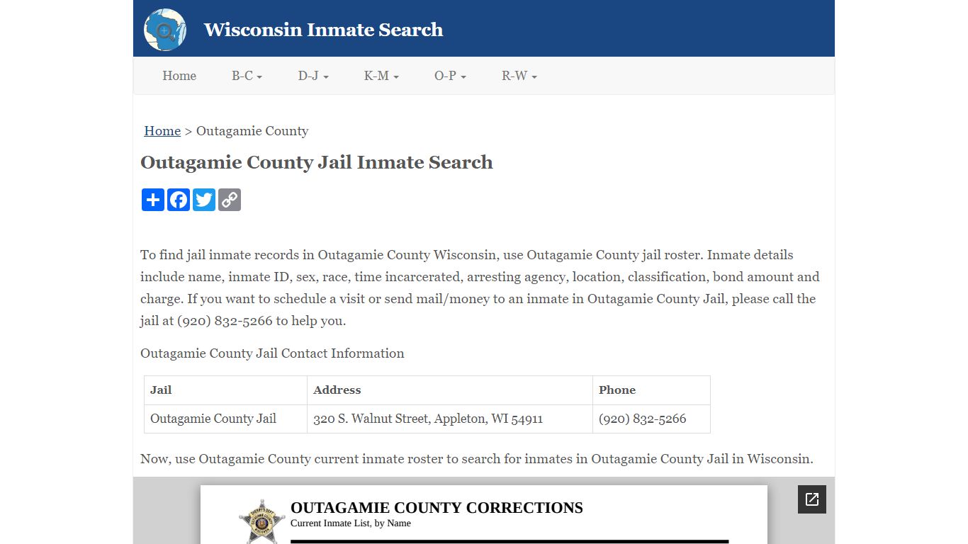 Outagamie County Jail Inmate Search