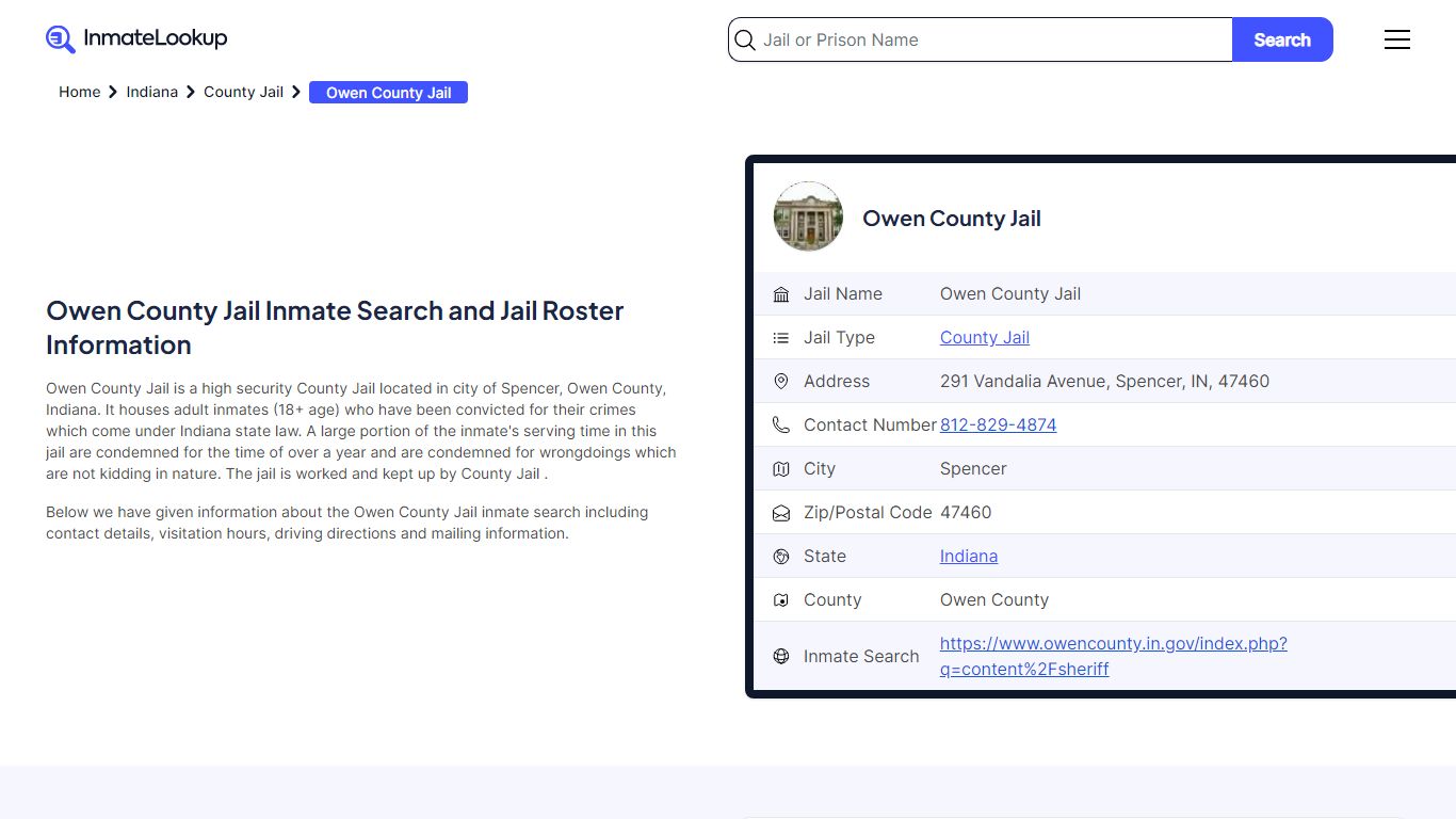 Owen County Jail Inmate Search - Spencer Indiana - Inmate Lookup