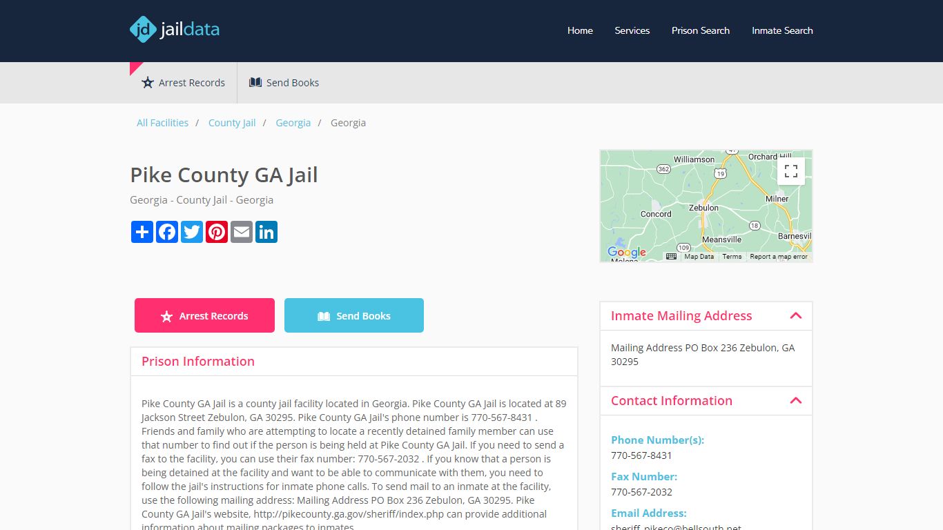 Pike County GA Jail Inmate Search and Prisoner Info - Zebulon, GA