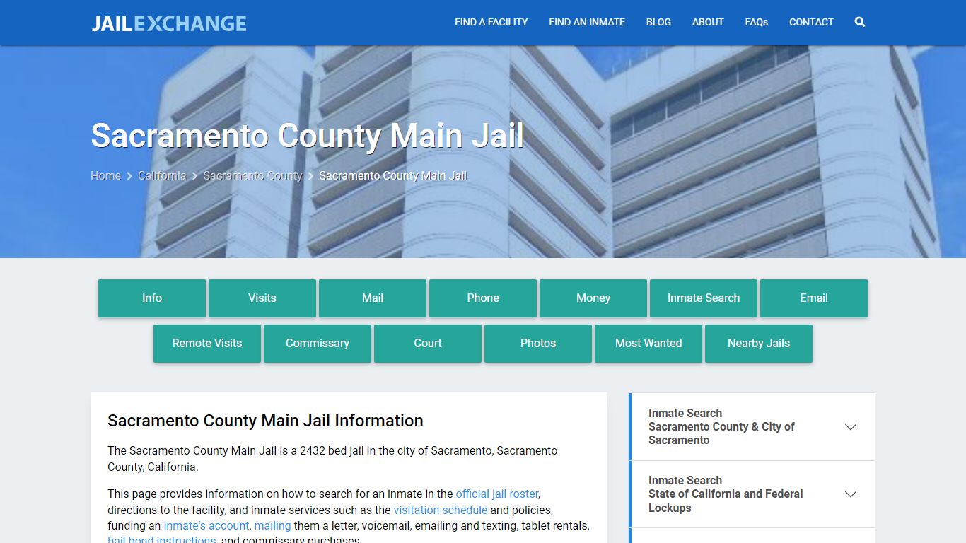 Sacramento County Main Jail, CA Inmate Search, Information