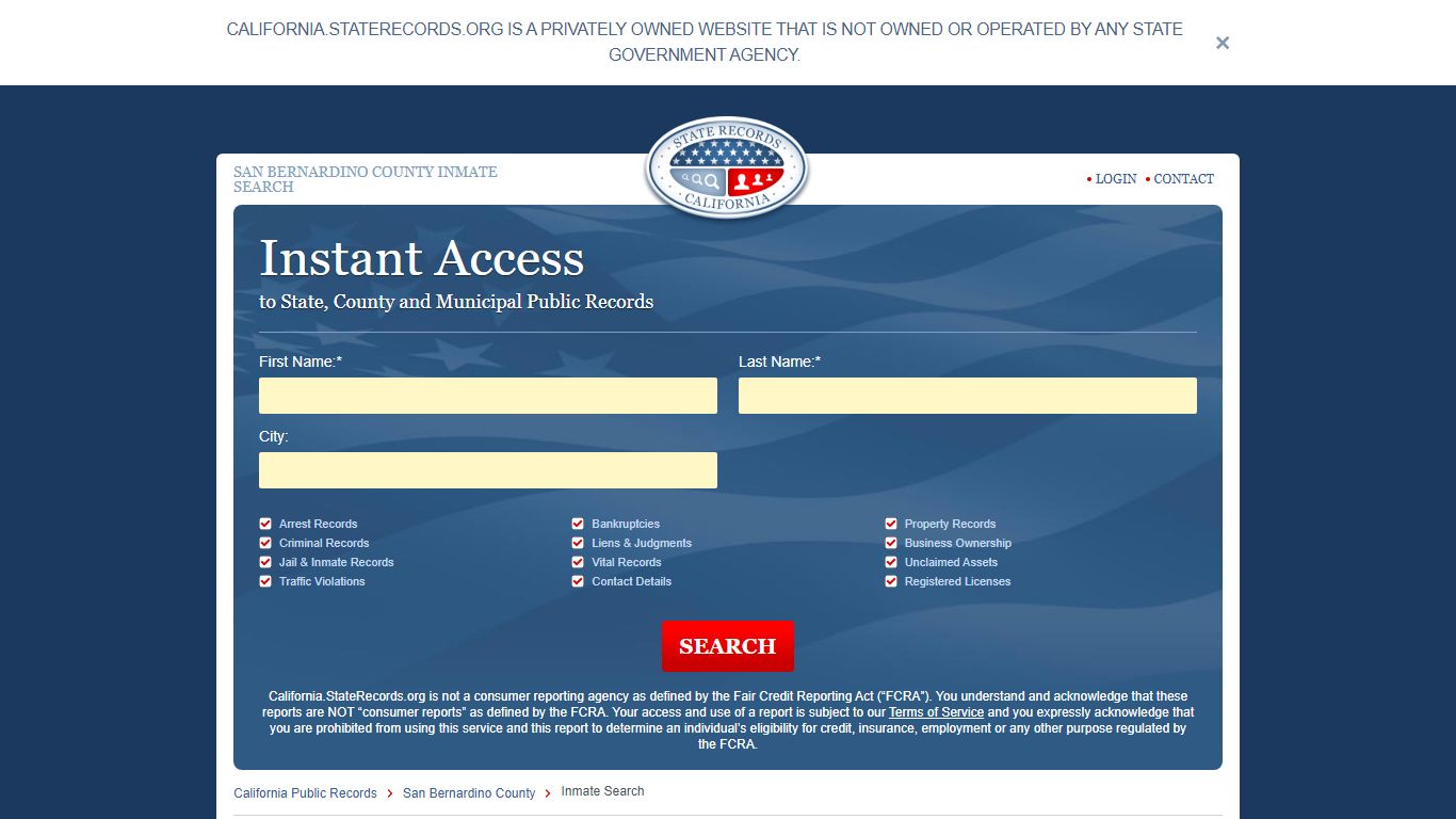 San Bernardino County, California Inmate Search | StateRecords.org