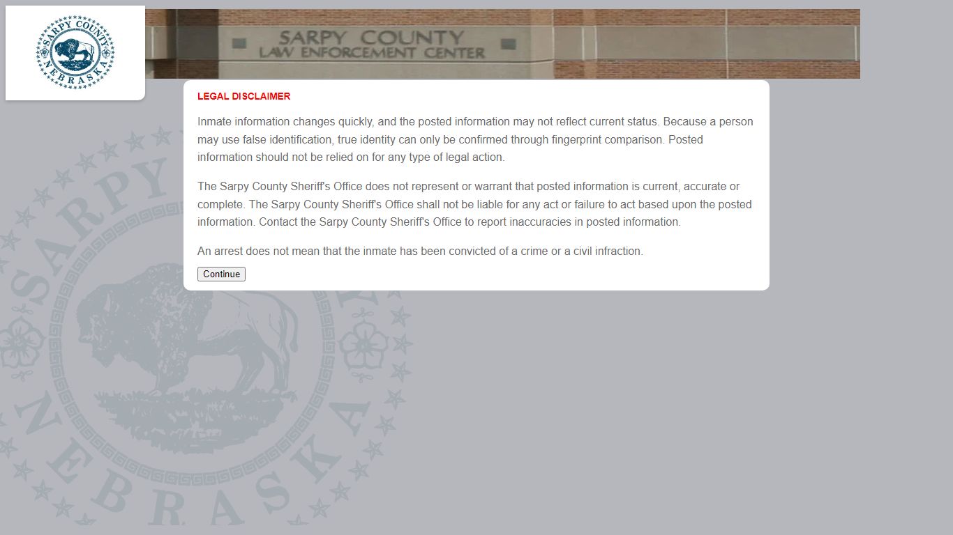 Inmate Bookings - Sarpy County, Nebraska