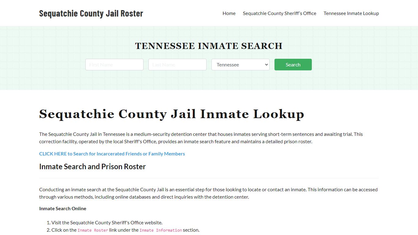 Sequatchie County Jail Roster Lookup, TN, Inmate Search