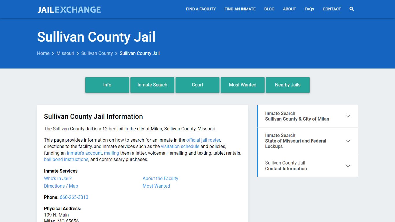 Sullivan County Jail, MO Inmate Search, Information