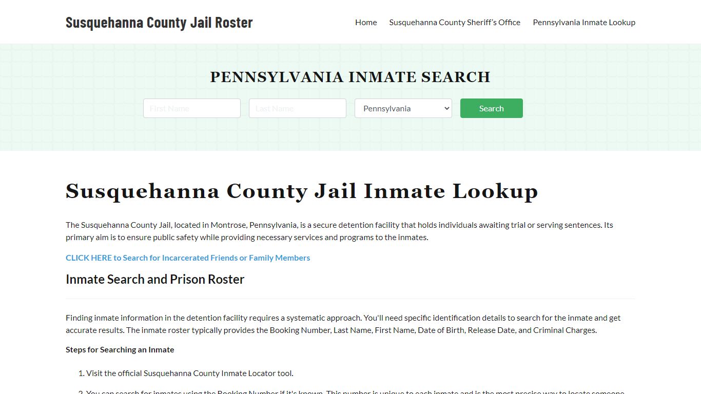 Susquehanna County Jail Roster Lookup, PA, Inmate Search