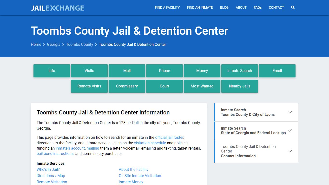 Toombs County Jail & Detention Center, GA Inmate Search, Information
