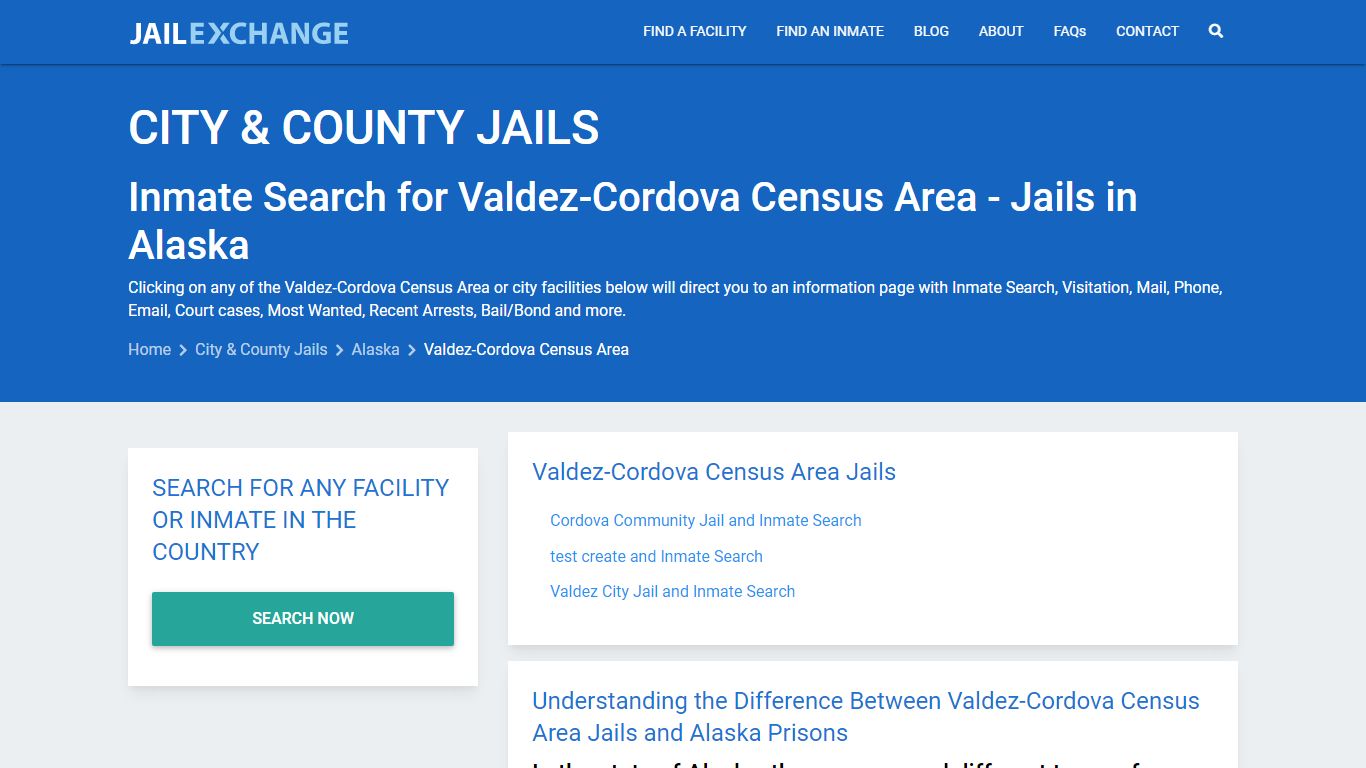 Inmate Search for Valdez-Cordova Census Area | Jails in Alaska